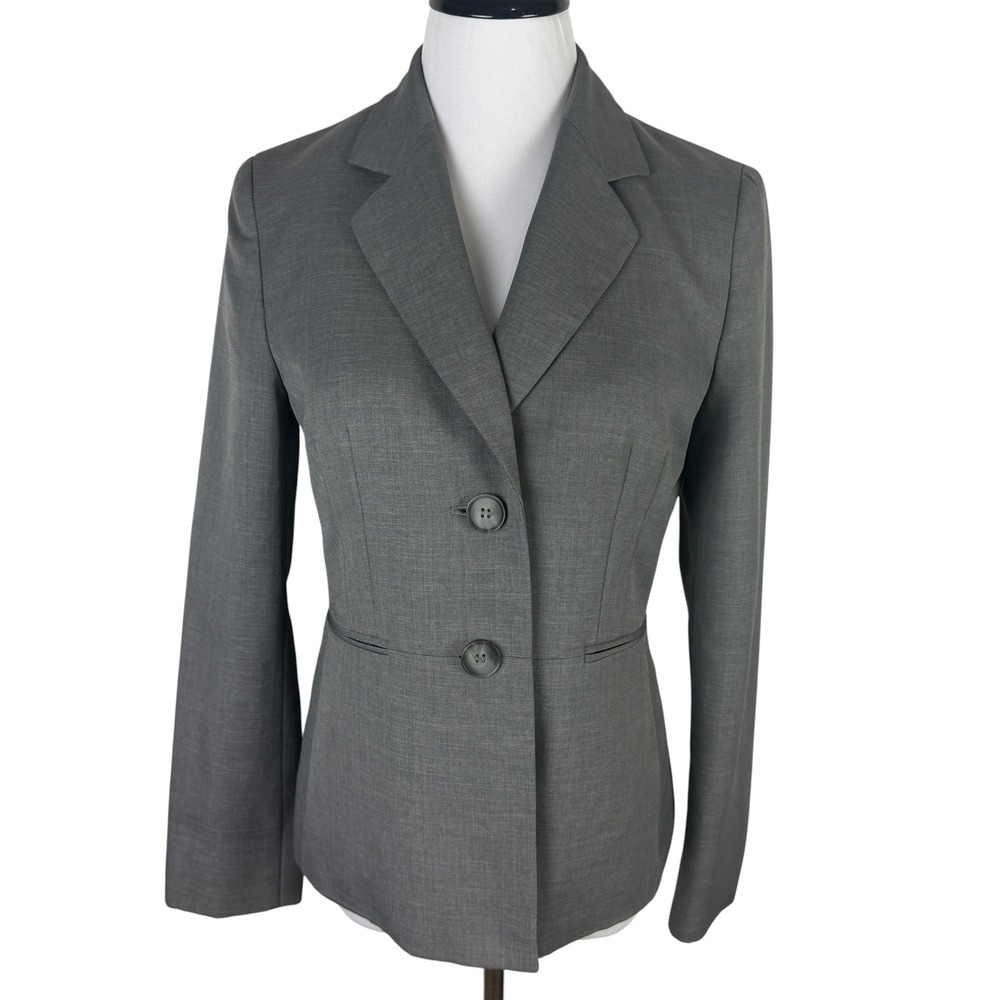 Kasper Women's 6 Gray Two Button Tailored Blazer Jacket Professional Office